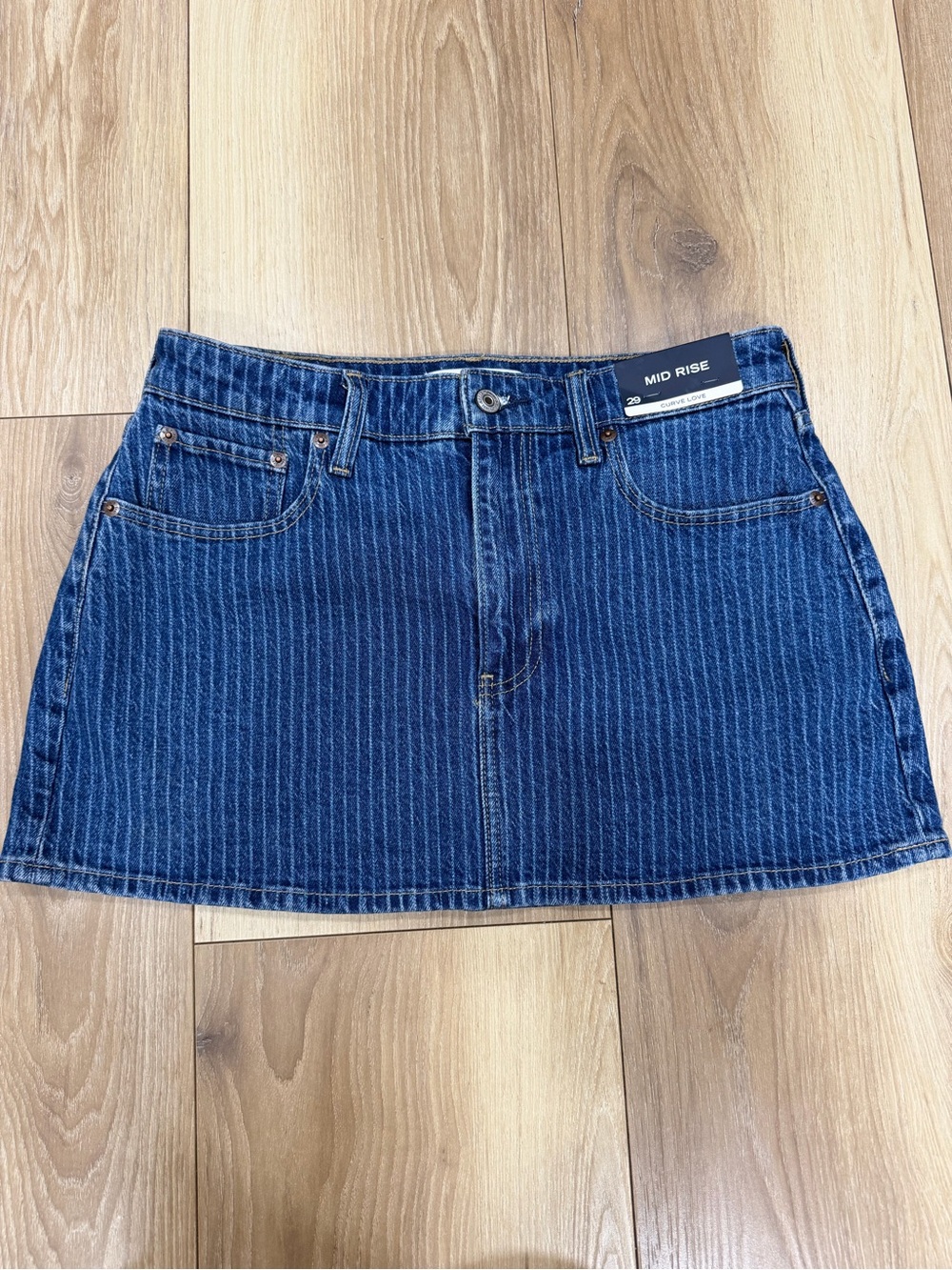 Abercrombie & Fitch Dark Blue Pinstripe Denim Mini Skirt